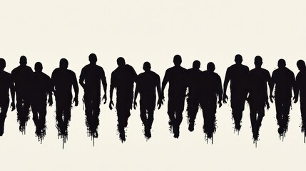 Naklejka premium Black Silhouettes of Men Walking in a Line