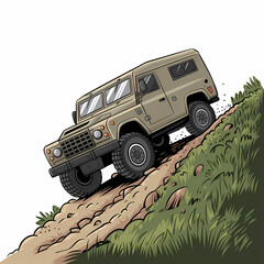 Obraz premium A military-grade off-road vehicle climbing a steep hill, Doodle illustration