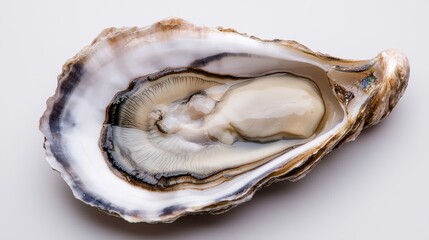 Fresh Raw Oyster Shell Close Up Isolated on White Background