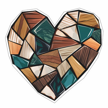 A mosaic heart with different colors and patterns, Collage illustration