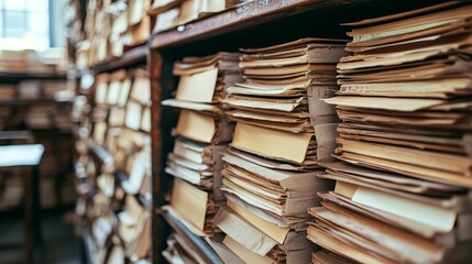 Fototapeta premium Stack of Old Books in a Vintage Library