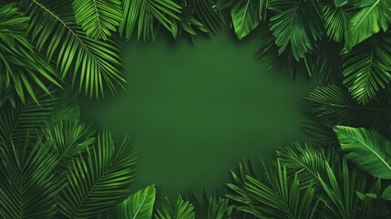 Tropical Leaf Frame Green Background