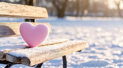 Pink Heart on Snowy Bench in Winter Park