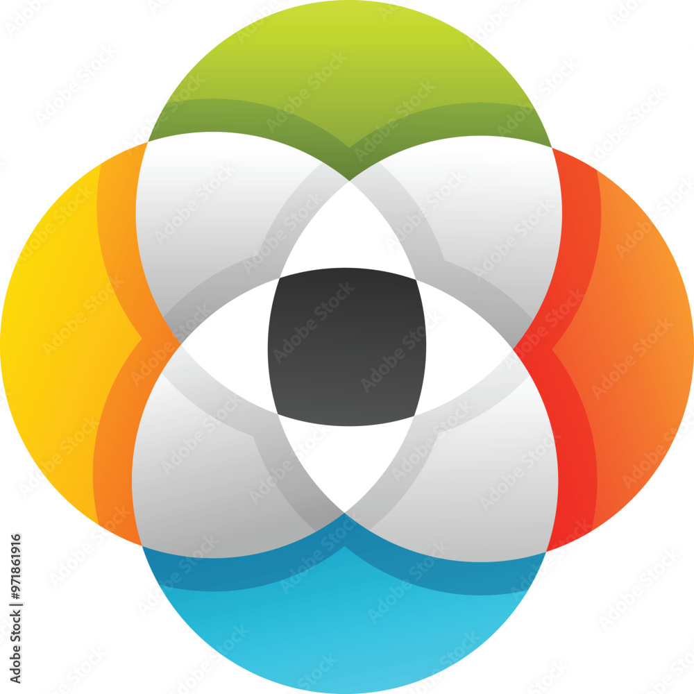 Poster abstract design with interlocking circles creating a flower shape