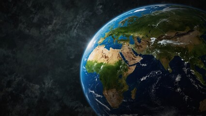 Fototapeta premium View of Earth from space showing continents under sunlight.