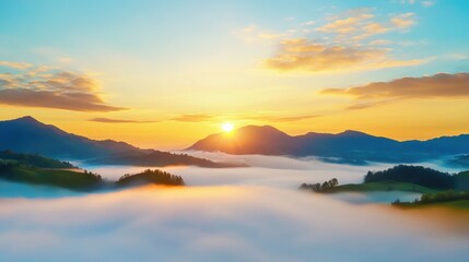 Fototapeta premium Breathtaking Sunrise Over Misty Mountain Lake Landscape