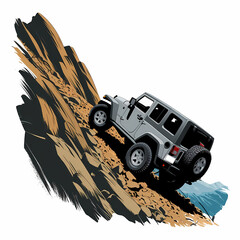 A rugged 4x4 vehicle climbing a steep rocky mountain, Realistic illustration