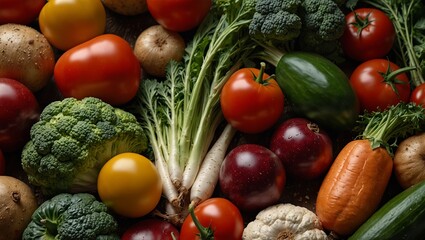Vibrant assortment of fresh vegetables on a rustic wooden table