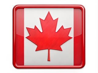 Obraz premium A vibrant red maple leaf emblem waves proudly on a white background with red borders, symbolizing national pride