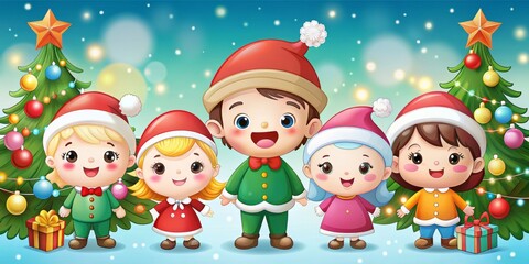 Polar bears, pandas, and cats in Santa hats snuggle up by the fire, surrounded by ornaments, garlands, and