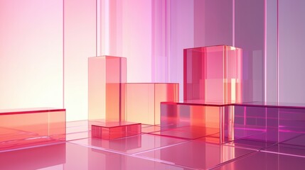 Colorful Geometric Glass Shapes Arrangement in Abstract Studio Backdrop