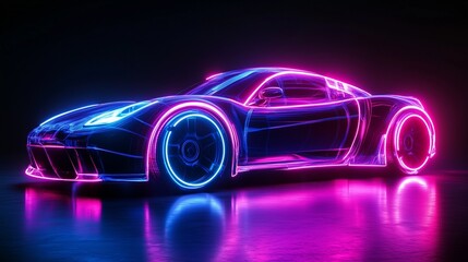 Naklejka premium Car neon light modern technology digital sport automotive transportation