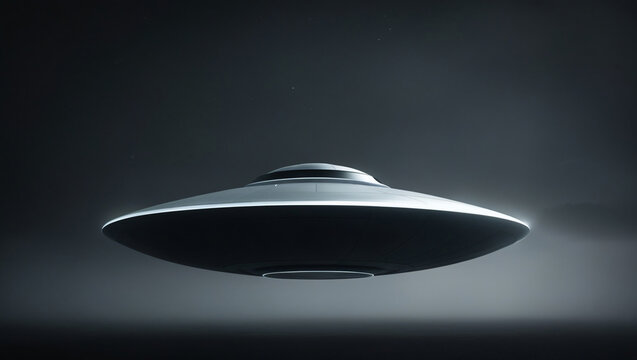 UFO. Unidentified flying object. Futuristic UFO on the black background. Photo-realistic vector illustration.