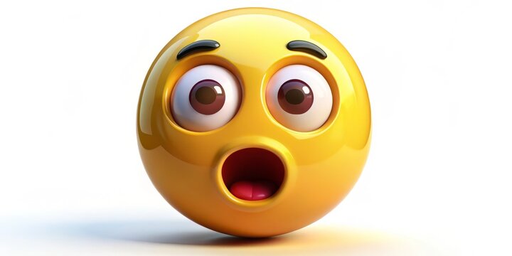 A yellow emoticon face with wide eyes and open mouth, conveying shock and amazement, isolated on a white
