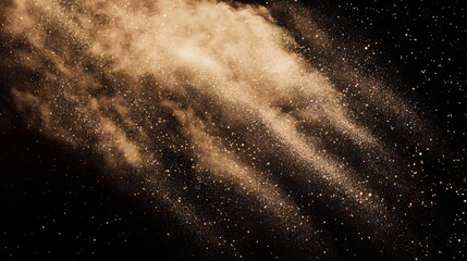 Obraz premium Dynamic Digital Art of a Dust Cloud with Sand Particles on Black Background – Evoking an Underwater Explosion Effect