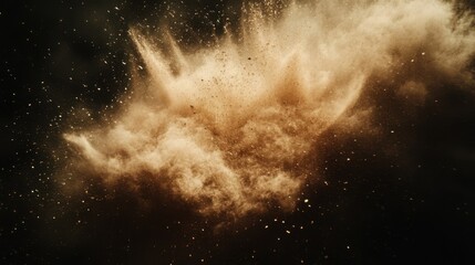 Dynamic Digital Art of a Dust Cloud with Sand Particles on Black Background – Evoking an Underwater Explosion Effect