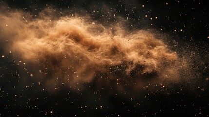Obraz premium Dynamic Digital Art of a Dust Cloud with Sand Particles on Black Background – Evoking an Underwater Explosion Effect