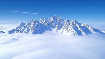 Obraz premium Majestic Snowy Mountain Peaks Emerging Above the Clouds