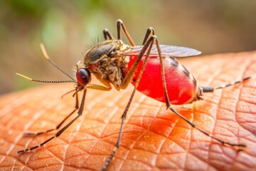 Close-up of a red, itchy, swollen mosquito bite on human skin with a distinct bump and surrounding inflammation,