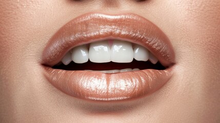 Fototapeta premium Woman's lips and white teeth. generative ai