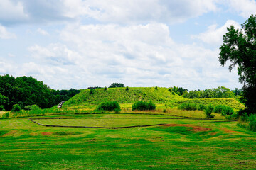 Macon, Georgia, USA- 07 20 2024: The landscape of Ocmulgee Mounds National Historical Park