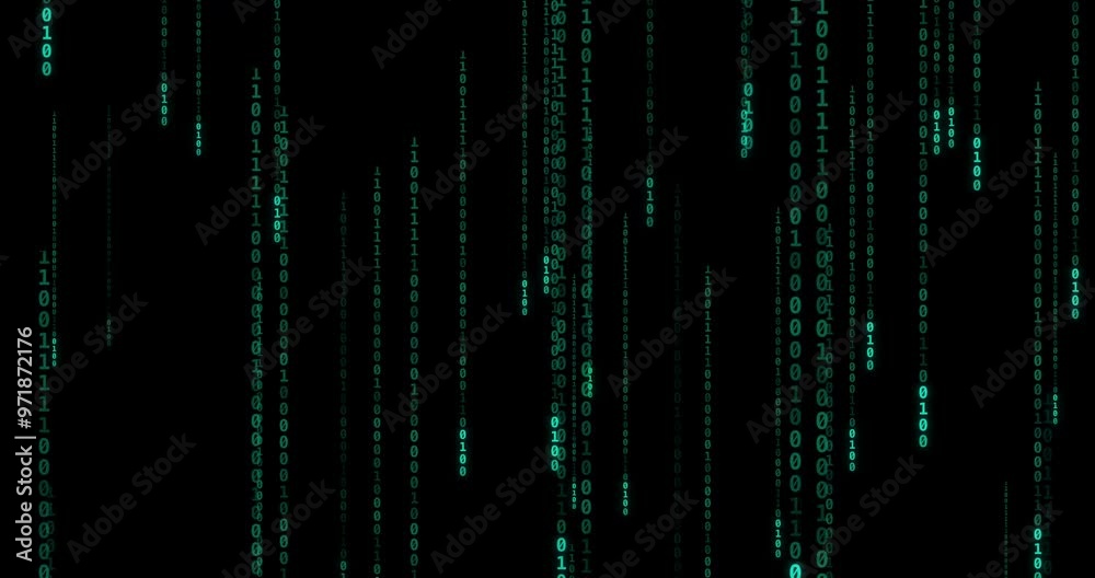 Aufkleber Digital, coding and hologram for data transfer on dark background with binary code, programming and AI testing. Metaverse, pattern and connection of it, network system and software update of security