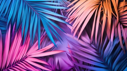 A colorful, abstract background of iridescent tropical leaves.
