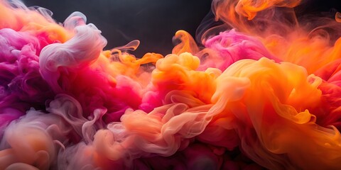 Obraz premium Softly swirling fog in vibrant orange and pink hues flows seamlessly over a transparent background in slow motion,