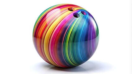 Fototapeta premium Colorful, high-contrast, illustration of a bowling ball with vibrant stripes, texture, and realistic 3D visual effects, isolated on a white background for graphic design.
