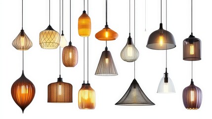 Illuminating Design Elements - Set of PNG Cut-Out Hanging Lamps for Decor Projects