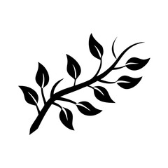 Branch with Leaves Silhouette Icon - Transparent Background 