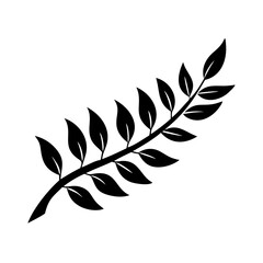 Branch with Leaves Silhouette Icon - Transparent Background 