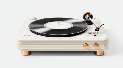 Fototapeta premium Modern White Vinyl Record Player with Gold Accents