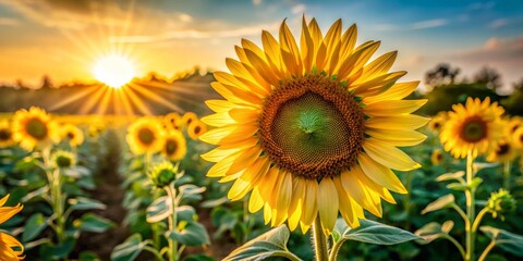 Obraz premium The sunflower's petals slowly awakened, stretching outwards like tentative hands, as if to embrace the sun's warm touch