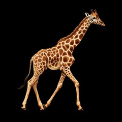 Naklejka premium A Giraffe Walking on a Black Background