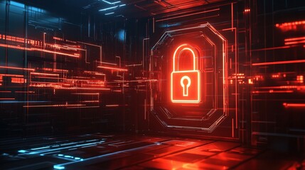 Digital Security Concept - Illuminated Lock Graphic Symbolizes Importance of Data Protection in Modern Technology Environment