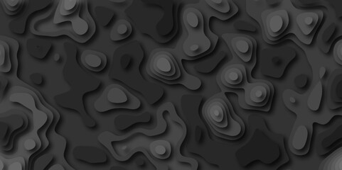 3D Stylized Gray Topographic Contour Scheme and Terrain. Geographic mountain terrain. Contour map background. 3D Cartographic Weave with seamless striped patterns and wavy Shapes.