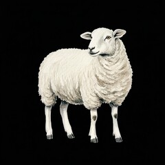 Naklejka premium Watercolor illustration of a white sheep against a black background