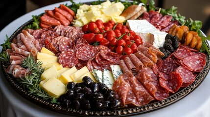 Gourmet Charcuterie Platter with Salami, Prosciutto, and Cheese Delicacies