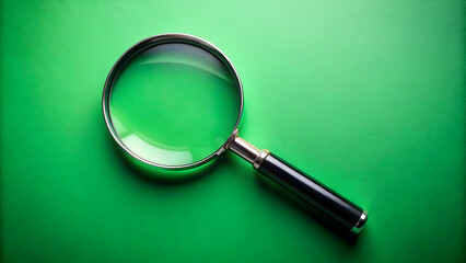 A classic magnifying glass with a silver frame and black handle.