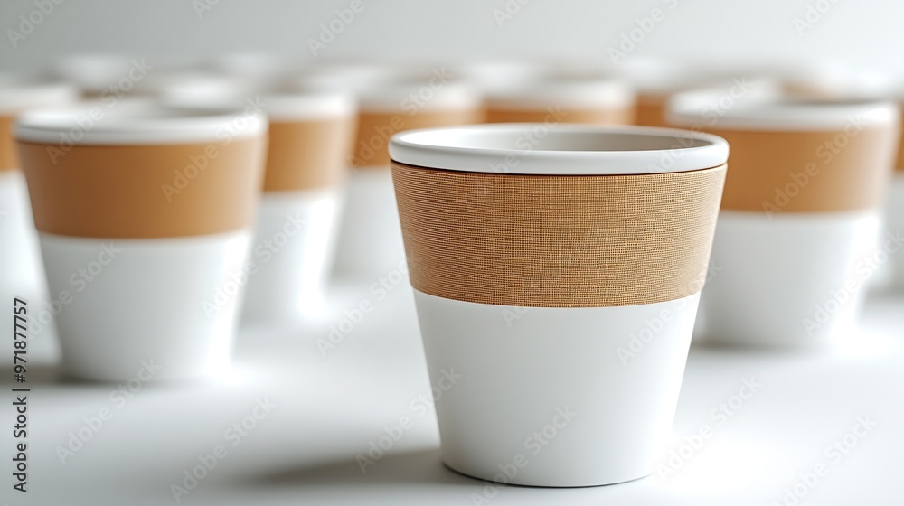 Poster empty coffee cups on the white background : generative ai