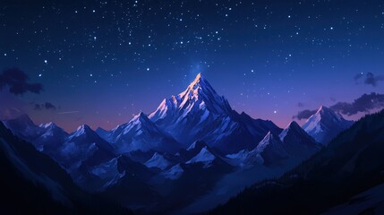 Serene Night View of Majestic Mountain Range under Starry Sky - Calm and Beautiful Landscape Scene