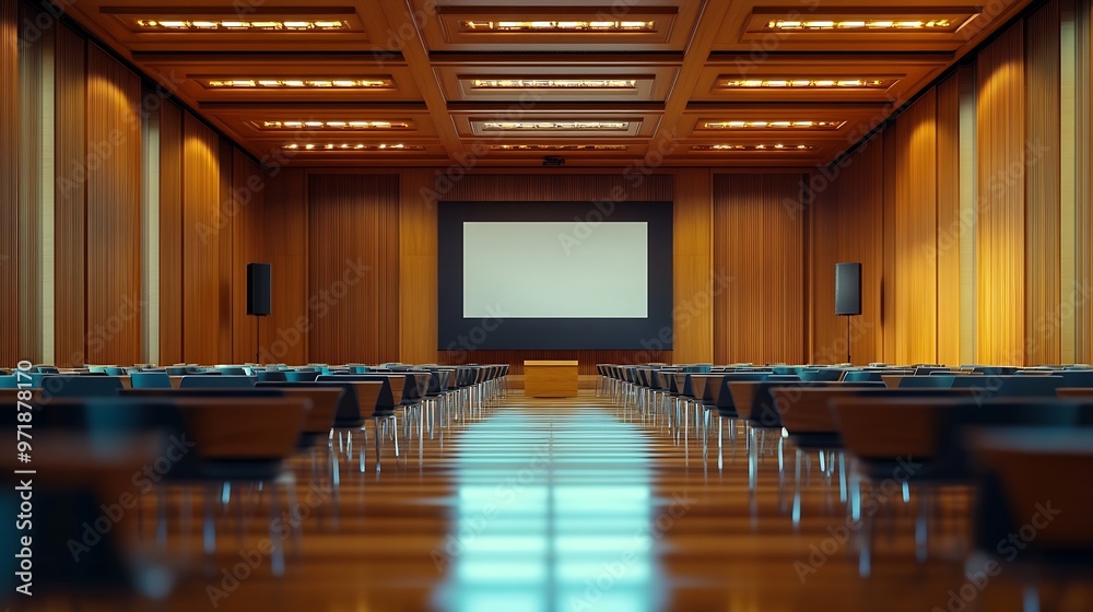Leinwandbilder empty conference room with screen banner table and chairs business meetings forums and presentations