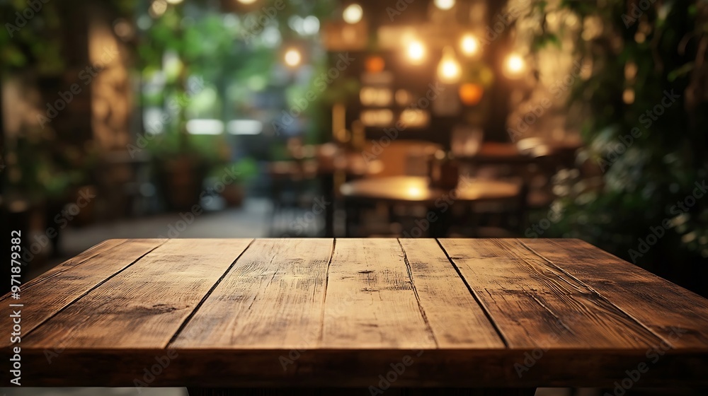 Leinwandbilder the empty wooden table top with blur background of cafe exuberant image : generative ai