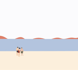 People playing on the tropical beach during summer holidays vacation. Travel destination. Minimal art design.