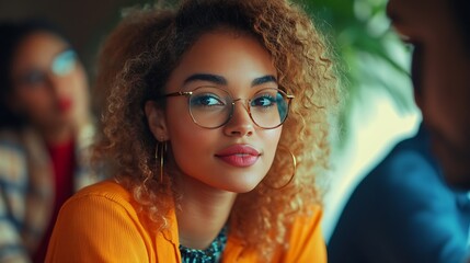 Portrait of young creative team sharing ideas in business meeting all wearing vibrant style : Generative AI