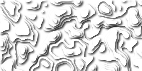 3D Papercut Stylized White Topographic Contour Scheme and Terrain. Geographic mountain terrain. Contour map background. 3D Cartographic Weave with seamless striped patterns and wavy Shapes.