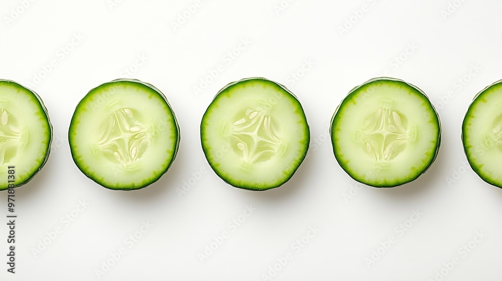 Aufkleber Round cucumber slices from different angles isolated on a white background : Generative AI