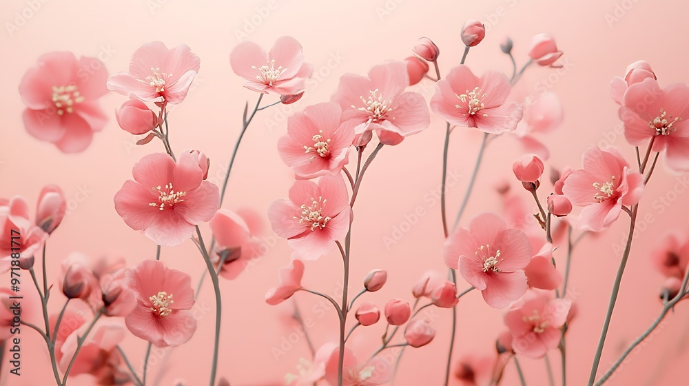 Poster top view image of pink flowers composition over pastel background : generative ai