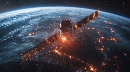 Telecommunication satellite providing global internet network and high speed data communication above Europe Satellite in space low Earth orbit Worldwide communication technology : Generative AI
